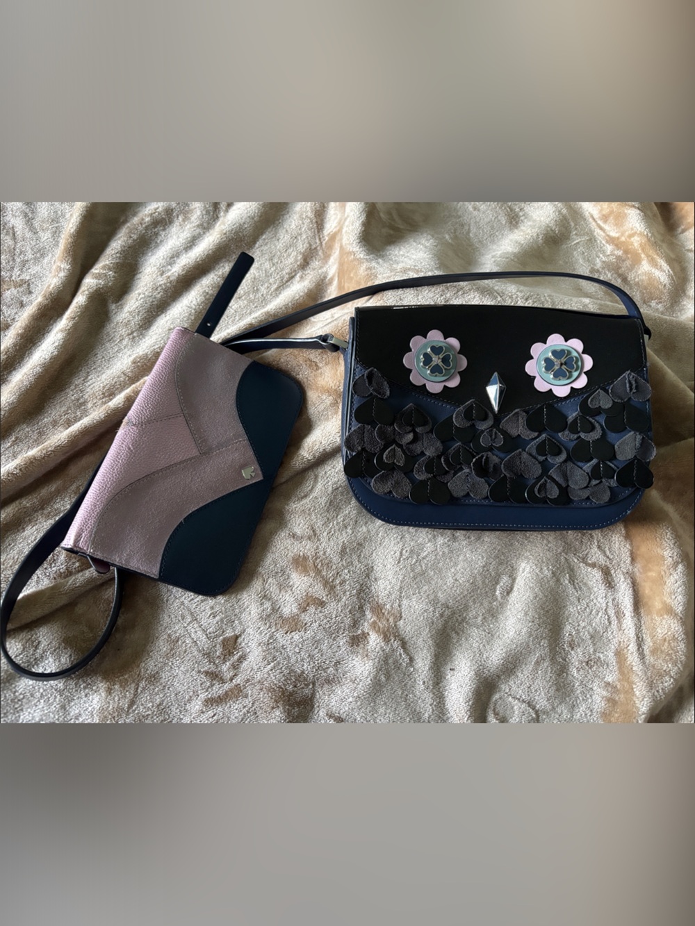 kate spade Black and Pink Floral Appliqué Crossbody Bag